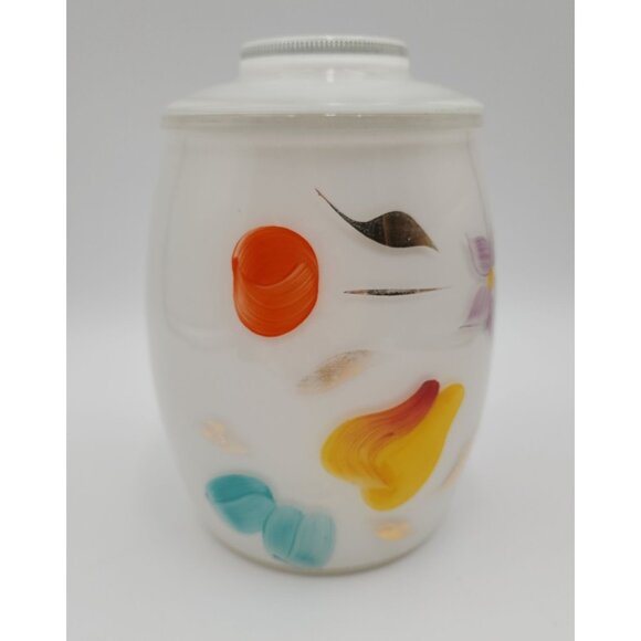 Vintage Bartlett Collins White Gay Fad Canister Cookie Jar Frosted Glass Handpai - Picture 6 of 16
